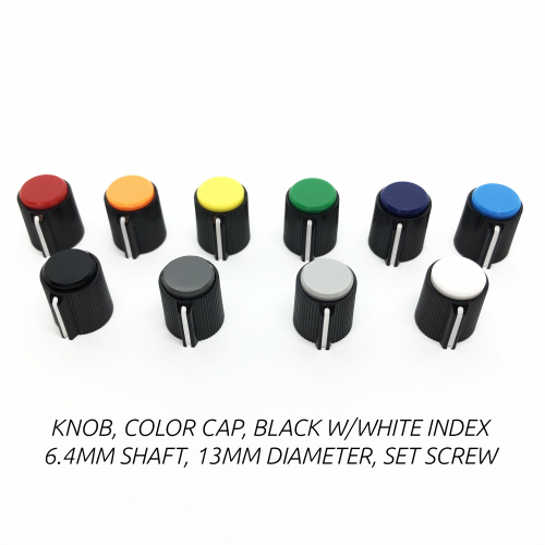 knob, color cap, black w/white index, 6.4mm shaft, 13mm diameter, set screw (KNBCPNB13MASTER) by synthcube.com